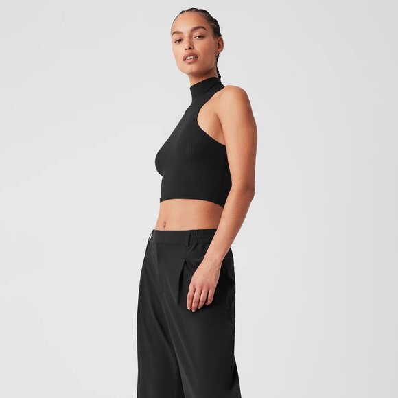 alo Black Ribbed Sea Coast Cropped Turtleneck Tank size Small - Picture 3 of 10